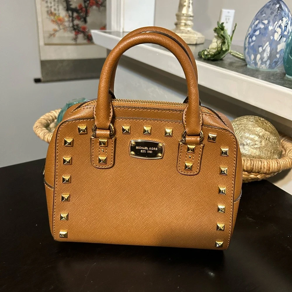 Michael Kors Brown Gold studded Mini Crossbody bag